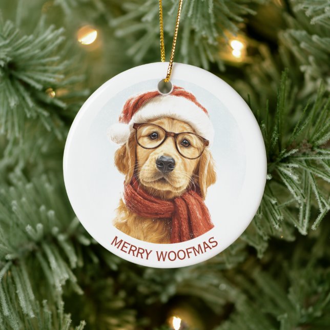 Ornamento De Cerâmica Merry Woofmas | Custom Dog Photo Ornament (Árvore)