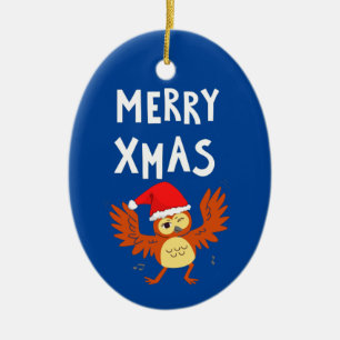 Ornamento De Cerâmica Merry Xmas Dancing Owl