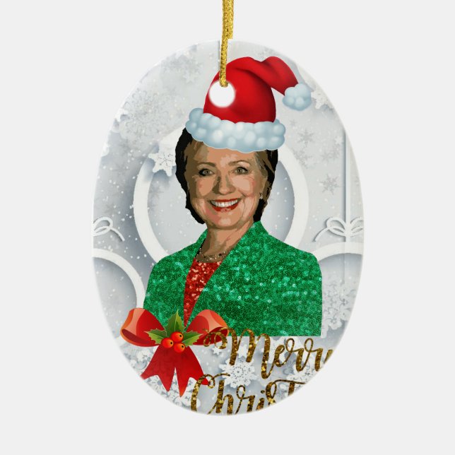 Ornamento De Cerâmica merry xmas Hillary clinton (Frente)