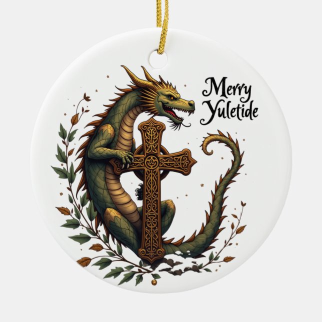 Ornamento De Cerâmica Merry Yuletide Dragon Ornament (Frente)