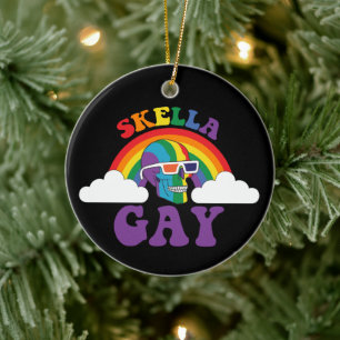 Ornamento De Cerâmica Mês do Orgulho Gay do Arco-íris Esqueleto Skella