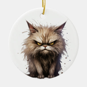 ORNAMENTO DE CERÂMICA MESA CORTADA POR FAZER DE GATO E ROSTO ANSIOSO