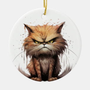 ORNAMENTO DE CERÂMICA MESA CORTADA POR FAZER DE GATO E ROSTO ANSIOSO