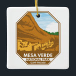 Ornamento De Cerâmica Mesa Verde National Park Cliff Palace Retro Emblem<br><div class="desc">Mesa Verde vector artwork design. The park is known for its well-preserved Ancestral Puebloan cliff dwellings,  notably the huge Cliff Palace.</div>