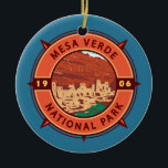 Ornamento De Cerâmica Mesa Verde National Park Retro Compass Emblem<br><div class="desc">Mesa Verde vector artwork design. The park is known for its well-preserved Ancestral Puebloan cliff dwellings,  notably the huge Cliff Palace.</div>