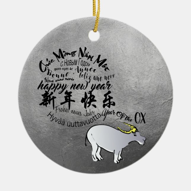 Ornamento De Cerâmica Metal Vietnamita Chinês Ox Lunar Ano Novo 2021 RO (Frente)