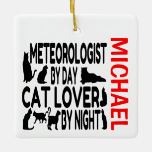 Ornamento De Cerâmica Meteorologista ama Cats Cansado