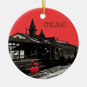 Ornamento De Cerâmica Metrô de Chicago L 1950 Watercolor Sepia