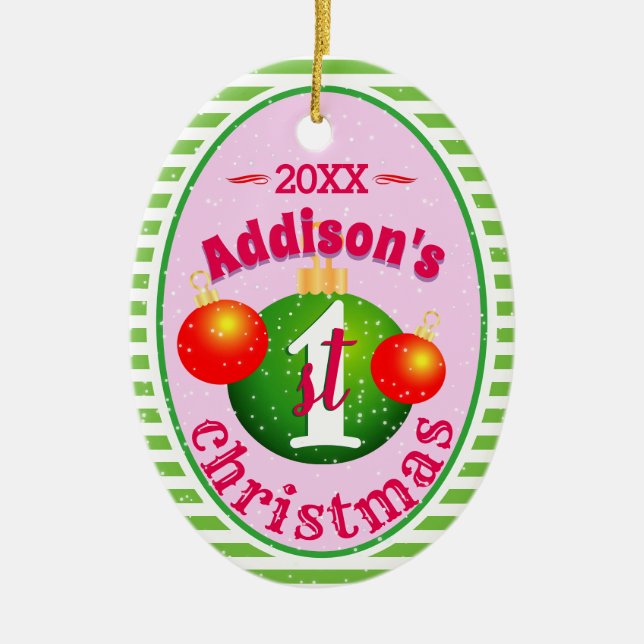 Ornamento De Cerâmica Meu Bebê (Nome)1rua Primeiro Natal (Frente)