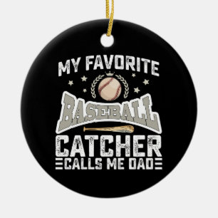 Ornamento De Cerâmica Meu Catcher de Beisebol Favorito Me Chama de Papai