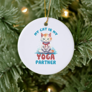 Ornamento De Cerâmica Meu Gato É Meu Parceiro Yoga - Adorável Gato Medit