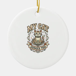 Ornamento De Cerâmica Meu Gato Julga Você Sarcasmo Atitude Vintage Vec