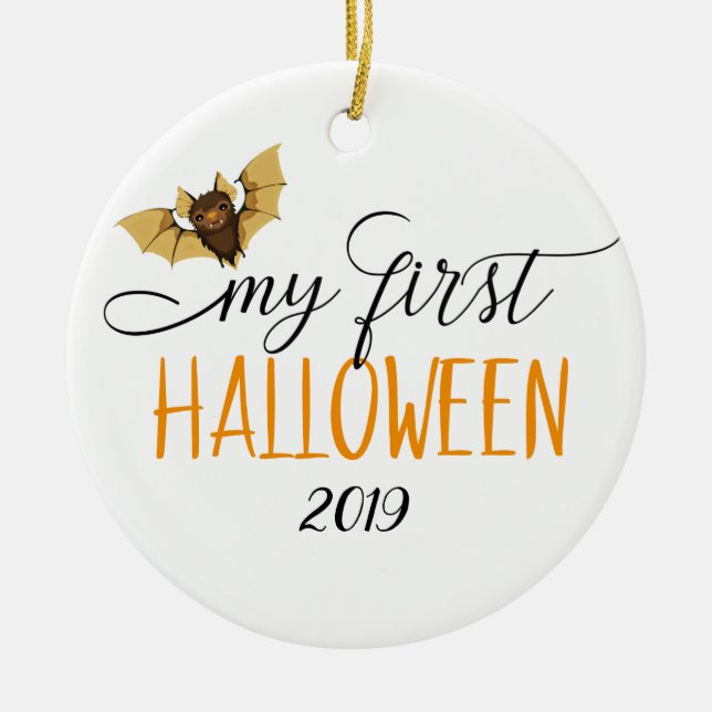 Ornamento De Cerâmica Meu Primeiro Chapéu De Halloween Foi Feito (Frente)