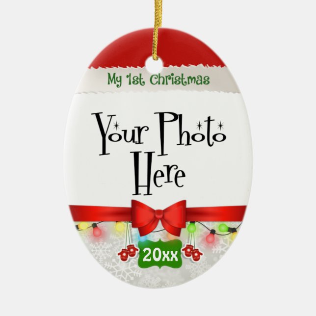 Ornamento De Cerâmica Meu primeiro costume do Natal (Frente)