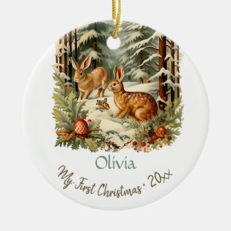 Ornamento De Cerâmica Meu Primeiro Ficheiro de Natal, Coelhinhos de Vint