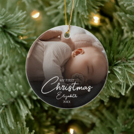 Ornamento De Cerâmica Meu Primeiro Foto de Bebê no Natal Elegante Roteir