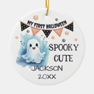 Ornamento De Cerâmica Meu Primeiro Halloween - Fantasma Feliz e Bonito P