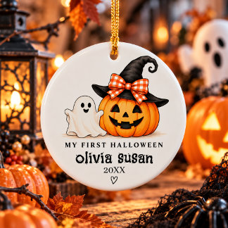 Ornamento De Cerâmica Meu Primeiro Halloween Personalizado