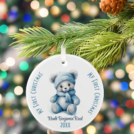Ornamento De Cerâmica Meu Primeiro Menino de Natal Nome Personalizado Ur