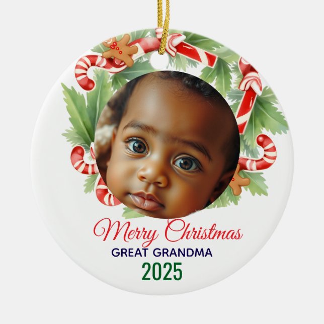 Ornamento De Cerâmica Meu Primeiro Natal 2025: Foto Personalizada (Frente)