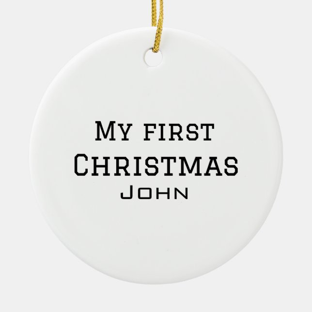 Ornamento De Cerâmica Meu primeiro Natal adiciona nome masculino masculi (Frente)
