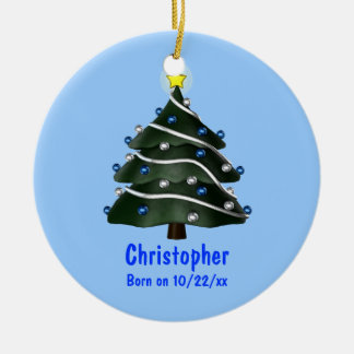 Ornamento De Cerâmica "Meu primeiro Natal" (árvore com azul & o Orname