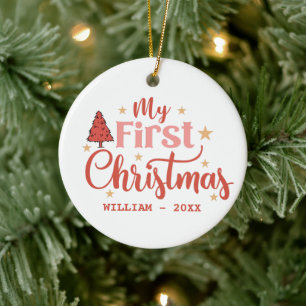 Ornamento De Cerâmica Meu primeiro Natal Bebê 1º Natal nome personalizad