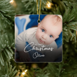 Ornamento De Cerâmica Meu Primeiro Natal Bebê Menino Script de Foto Esta