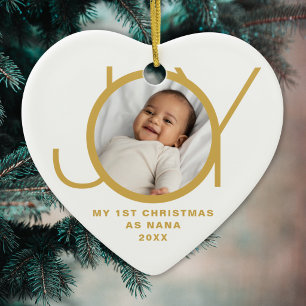 Ornamento De Cerâmica Meu Primeiro Natal como Nana Foto Dourado Branco