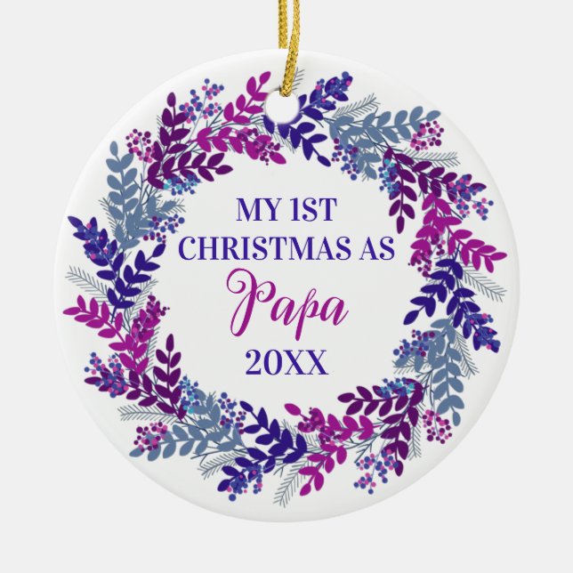 Ornamento De Cerâmica Meu Primeiro Natal como Papa Ano Roxo (Frente)