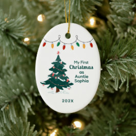Ornamento De Cerâmica Meu Primeiro Natal como tia personalizada