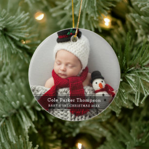 Ornamento De Cerâmica Meu Primeiro Natal Faixa Preta Personalizada Foto 