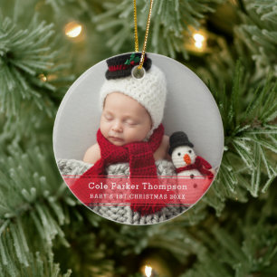 Ornamento De Cerâmica Meu Primeiro Natal Faixa Vermelha Personalizada co