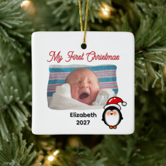 Ornamento De Cerâmica Meu Primeiro Natal Fofa Foto Personalizada de Ping
