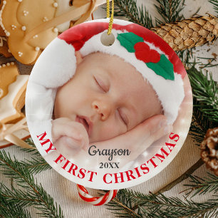 Ornamento De Cerâmica Meu Primeiro Natal Foto personalizada do Natal
