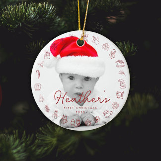Ornamento De Cerâmica Meu Primeiro Natal Impresso Foto Personalizada do