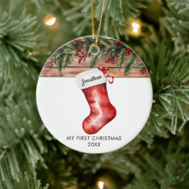 Ornamento De Cerâmica Meu primeiro Natal meia bonita menino menina