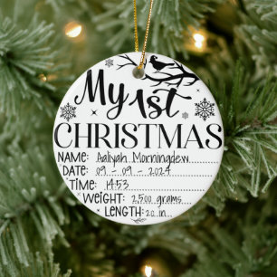 Ornamento De Cerâmica Meu Primeiro Natal Nome Personalizado Data Hora