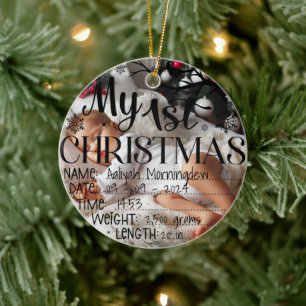 Ornamento De Cerâmica Meu Primeiro Natal Nome Personalizado Data Hora