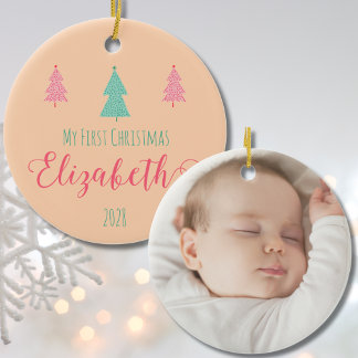Ornamento De Cerâmica Meu Primeiro Natal Nome Personalizado para Bebê e