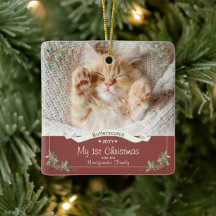 Ornamento De Cerâmica Meu Primeiro Natal Novo Pet Nome da Família Ano Fo