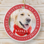 Ornamento De Cerâmica Meu Primeiro Natal para sempre - Foto Moderna de P<br><div class="desc">Este design simples e clássico é composto por tipografia serif e adiciona uma foto personalizada. "Meu Primeiro Natal em minha casa para sempre" rodeia a foto personalizada.</div>