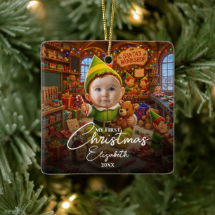 Ornamento De Cerâmica Meu Primeiro Natal Santas Pequeno Ajuda Foto