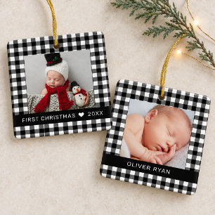 Ornamento De Cerâmica Meu Primeiro Natal Xadrez Preto Búfalo Foto de Beb