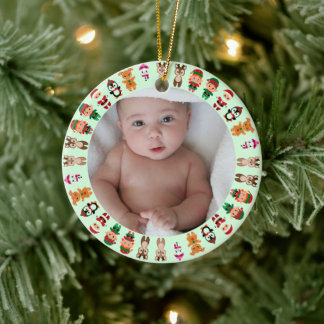 Ornamento De Cerâmica Meu Primeiro Nome de Bebê no Natal Foto de Metal E