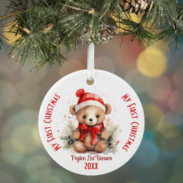 Ornamento De Cerâmica Meu Primeiro Nome Personalizado de Natal Urso de N