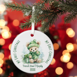 Ornamento De Cerâmica Meu Primeiro Nome Personalizado de Natal - Urso Ve