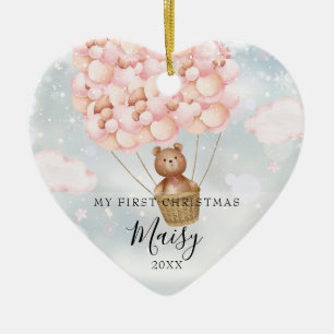 Ornamento De Cerâmica Meu Primeiro Urso de Natal Balões Rosa Foto