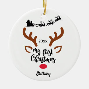 Ornamento De Cerâmica Meus Primeiros Papais noeis de Natal Sleigh Reinde