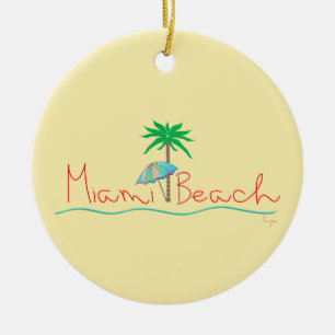 Ornamento De Cerâmica Miami com Palm e Umbrella